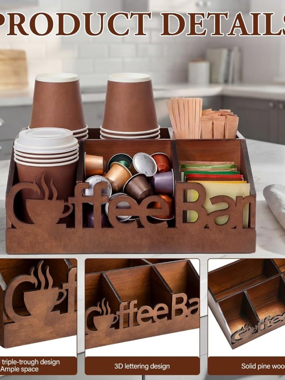 NEW Coffee Station Organizer for Counter Wooden - Picture 2 of 3